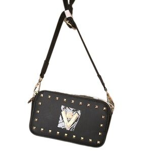 Valentino Orlandi Black and Gold Crossbody Bag with Studded Accents
